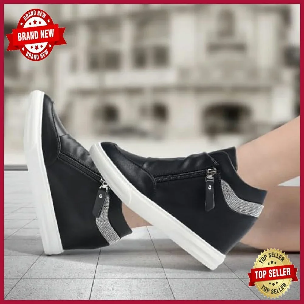 Women's Platform Sneakers Hidden Wedge Heel High Top PU Leather